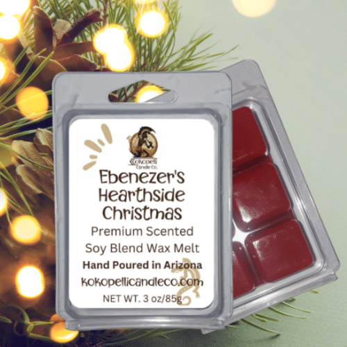 Ebenezers Hearthside Christmas Wax Melt with Christmas Backround