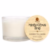 Minty Citrus Zing wickless soy candle in a clear glass vessel displayed with a white background