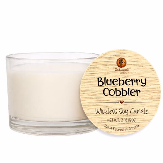 Blueberry Cobbler Wickless Candle on a white background.