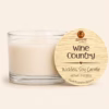 Wine Country wickless soy candle in a clear glass vessel with creamy white soy wax and a natural wood lid, hand poured in Arizona.